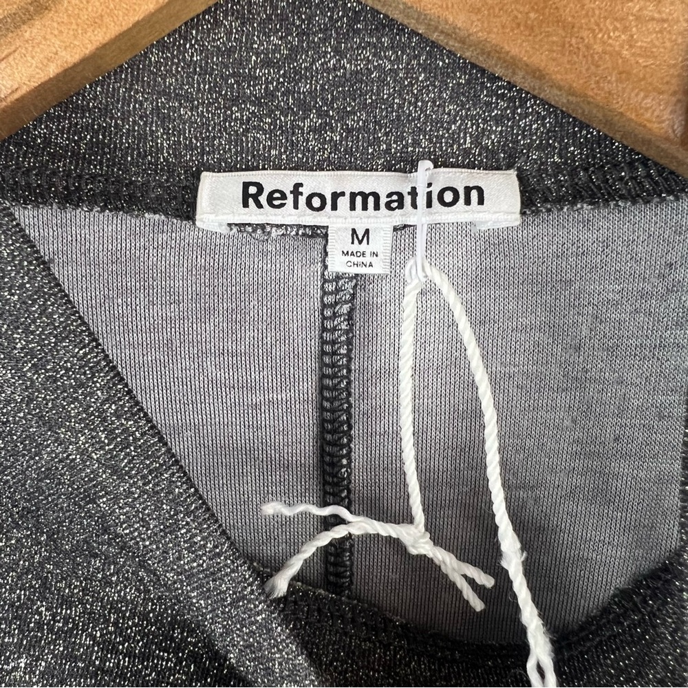 NEW Reformation Bailey Metallic Mock Neck Long Sleeve Top - Picture 6 of 6
